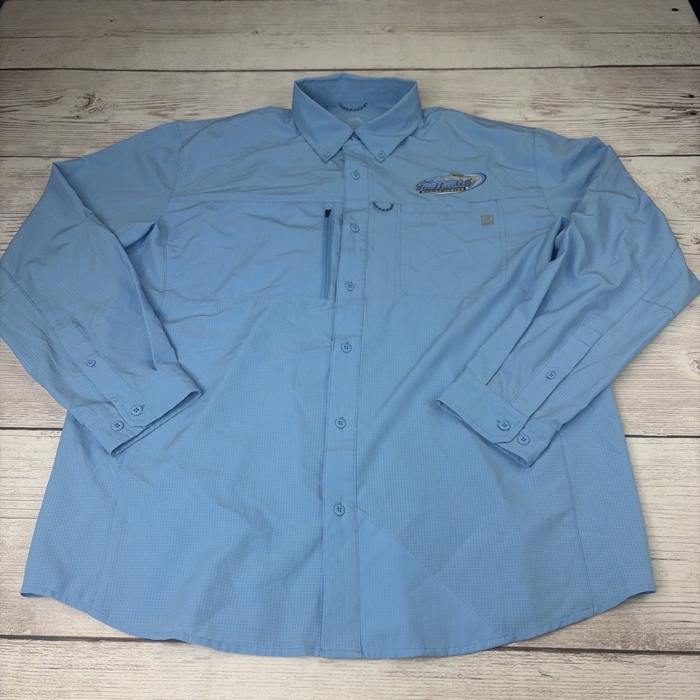 Huk Men's XL Blue Performance Fishing Button Up Breathable Logo Long Sleeve